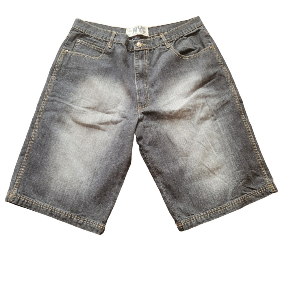 212 NYC Brand Denim Jean Shorts Wide Leg Dark Wash Hip Hop Baggy Y2K Mens Sz 38